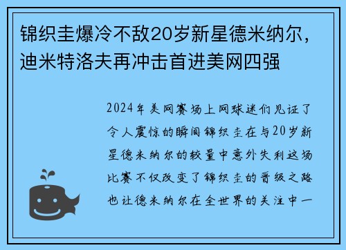 锦织圭爆冷不敌20岁新星德米纳尔，迪米特洛夫再冲击首进美网四强